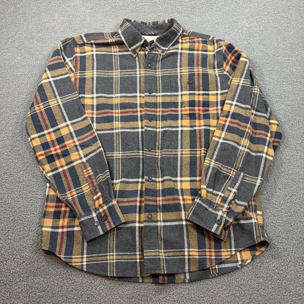 Weatherproof Vintage Button Down Mens L Gray Yellow Plaid Flannel Shirt 1405886